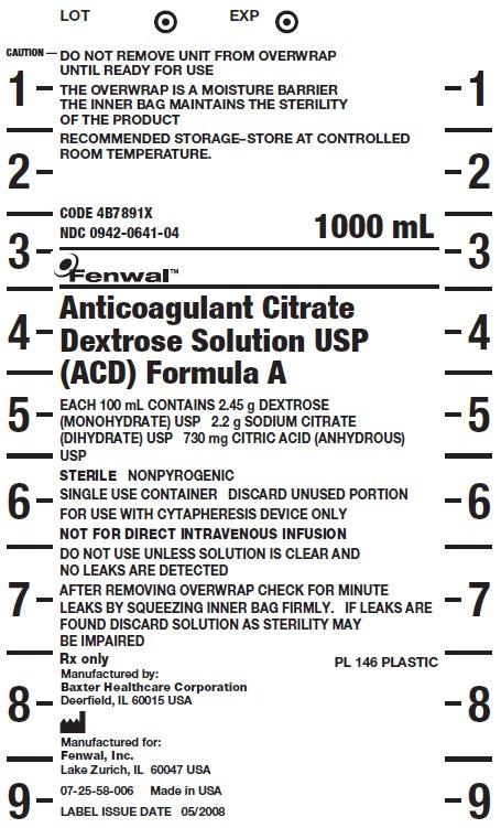 FENWAL INC Anticoagulant Dextrose Solutions 4B7891X 1 Each - MDL-FWL4B7891XH