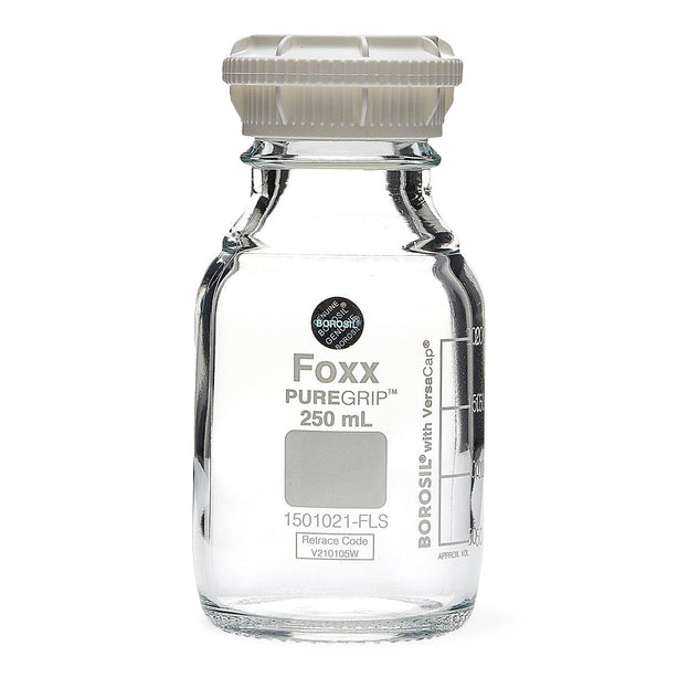 Foxx Life Sciences 1501021-FLS PUREGRIP Transparent Reagent Bottle with GL45 Screw Cap, 250 mL - MDL-FXX1501021FLS - 10 Each