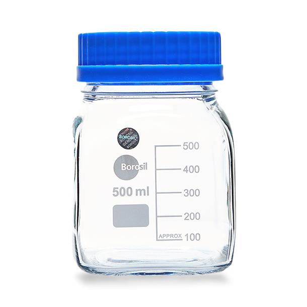 Foxx Life Sciences Borosil Wide-Mouth Glass Bottle, Square, 500mL - 1506024 - 10 Each