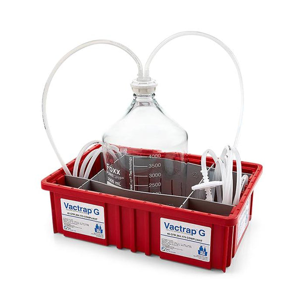 Foxx Life Sciences Glass-Bottle Vactrap G Glass Bottle Waste Containment System, Red Bin, GL45 Cap with 1/4" Inner Dia. Tubing, 5 L Bottle - 30R-5001-FLS - 1 Each