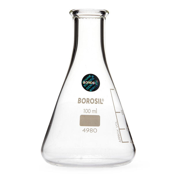 Borosil Narrow Mouth Erlenmeyer Flasks - 4980016 - 100 Each - MDL-FXX4980016
