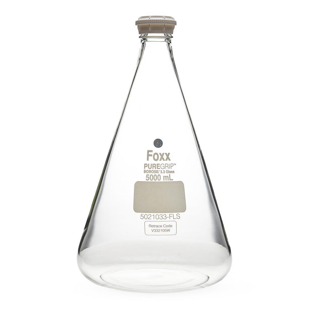 Puregrip Erlenmeyer/Conical Borosilicate Glass Flask with GL45 Screw Cap, 5000 mL - 5021033-FLS - 2 Each