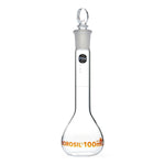 Foxx Life Sciences Borosil Clear Wide Mouth Volumetric Flask with I/C Stopper, Borosilicate Glass, Type 1, Class A, 100 mL - 5647016A - 10 Each