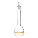 Foxx Life Sciences Borosil Clear Wide Mouth Volumetric Flask with I/C Stopper, Borosilicate Glass, Type 1, Class A, 250 mL - 5647021A - 10 Each