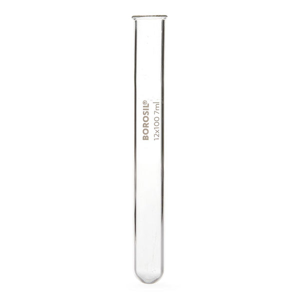 Foxx Life Sciences Borosil Round Bottom Clear Borosilicate Test Tube with Rim, 12 mm O.D. x 100 mm L, 7 mL Volume, 800 per Case - 9800U03 - 800 Each