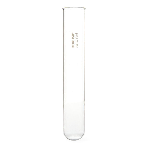 Foxx Life Sciences Borosil Round Bottom Clear Borosilicate Test Tube with Rim, 25 mm O.D. x 150 mm L, 55 mL Volume, 200 per Case - 9800U08 - 200 Each