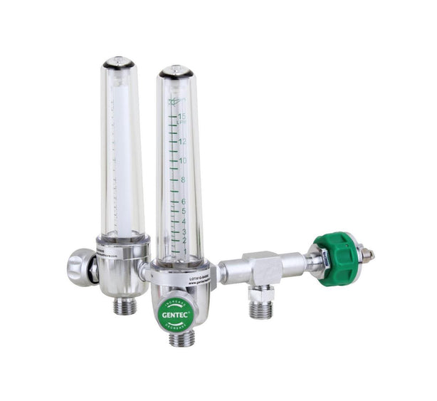 Genstar Technologies Co Dual-Oxygen Oxygen Dual Flowmeter, Brass, 15 LPM, DISS Hand Tight - GFMD197B15LDH