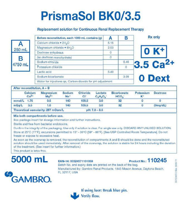Baxter Healthcare PrismaSATE Dialysis Solution 105353 - 1.0 Each
