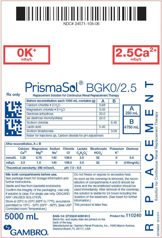 Baxter Healthcare PrismaSol Replacement Solutions 110240S - 2.0 Each