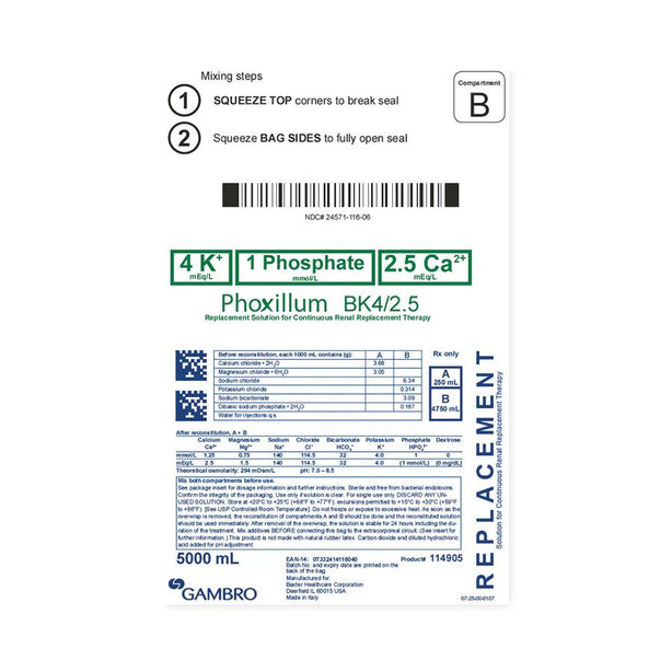 BAXTER HEALTHCARE Phoxillum BK4/2.5 Replacement Solution 114905 2 Each - MDL-GMO114905