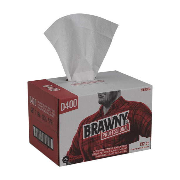 GEORGIA PACIFIC Professional D400 Disposable Cleaners Brawny Industrial Wipes, Medium-Duty, 12.5" x 16.3", 152 per Case - 20080/03 - 1 Box