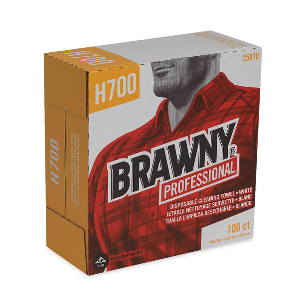 GEORGIA PACIFIC Industrial Medium-Weight Shop Brawny Professional H700 Disposable Cleaning Towels, Tall Box, White, 500 Towels/Case - 25070 - 500 Each