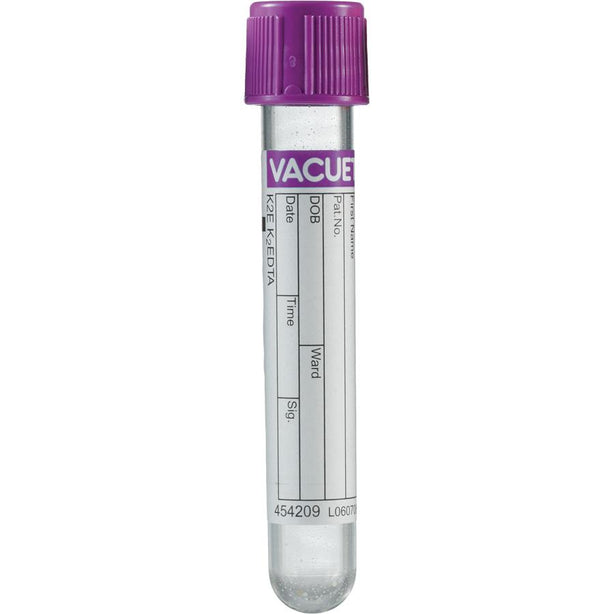 Greiner Bio One K2 EDTA VACUETTE Blood Collection Tube, K2E K2EDTA, Non-Ridged, 13x75, Lavender Cap with Black Ring, 4 mL - 454209 - 1200 Each