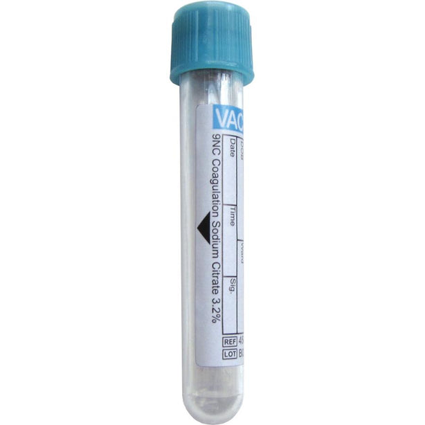 Greiner Bio One Solution VACUETTE Blood Collection Tube, 9NC Coagulation Sodium Citrate 3.2%, Sandwich Tube, Non-Ridged, 13x75, Blue Cap with White Ring, 2 mL - 454322 - 50 Each
