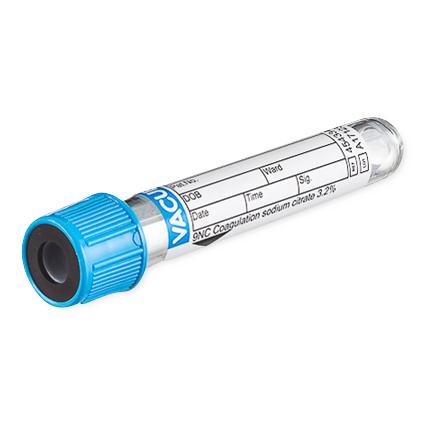 Greiner Bio One Solution VACUETTE Blood Collection Tube, 9NC Coagulation Sodium Citrate 3.2%, Sandwich Tube, Non-Ridged, 13x75, Blue Cap with Black Ring, 3 mL - 454334 - 50 Each