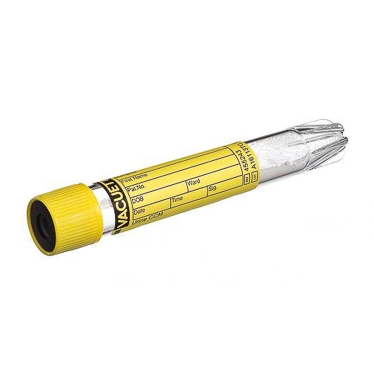 GREINER BIO ONE + Transfer Sets VACUETTE Round Urine CCM Tube, Non-Ridged, 9 mL, 16 x 100 Yellow Cap-Black Ring, Conical Base - 455243 - 1200 Each