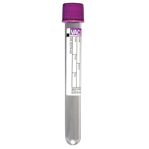 Greiner Bio One K2 EDTA VACUETTE Blood Collection Tube, K2E K2EDTA, Non-Ridged, 13x100, Lavender Cap with Black Ring, 6 mL, USA - 456002 - 50 Each