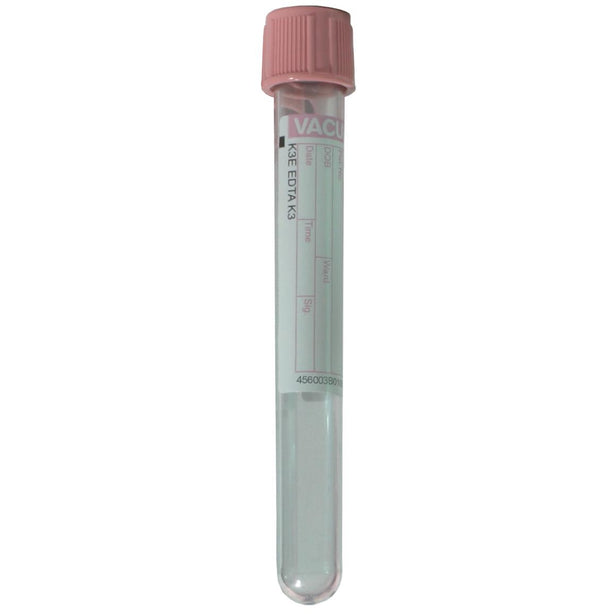 Greiner Bio One K3 EDTA VACUETTE Blood Collection Tube, K3E K3EDTA, Non-Ridged, 13x100, Pink Cap with Black Ring, 6 mL - 456003 - 1200 Each