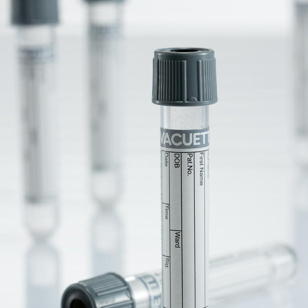 Greiner Bio One Glucose VACUETTE Blood Collection Tube, FX Sodium Fluoride / Potassium Oxalate, Non-Ridged, 13x100, Gray Cap with Black Ring, 5.5 mL - 456020 - 50 Each