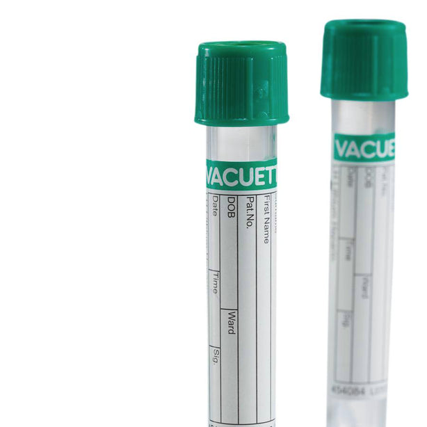 Greiner Bio One VACUETTE Blood Collection Tube, NH Sodium Heparin, Non-Ridged, 13x100, Green Cap with Black Ring, 6 mL - 456028 - 1200 Each