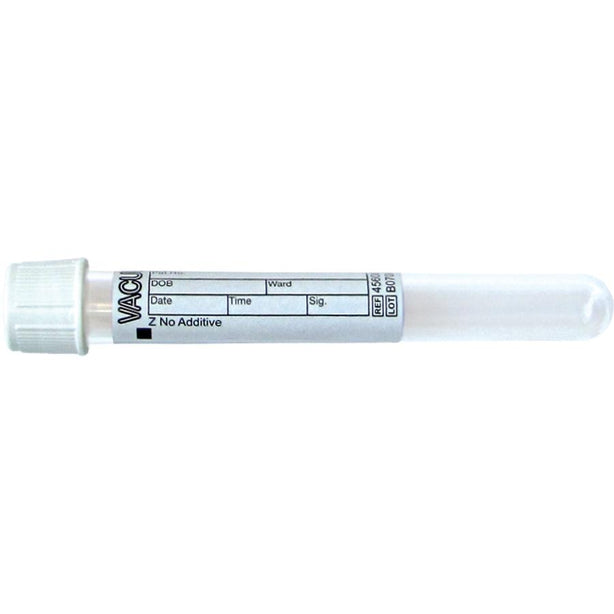 Greiner Bio One 456085 VACUETTE Blood Collection Tube, Z No Additive, Non-Ridged, 13x100, White Cap with Black Ring, 6 mL - MDL-GRI456085 - 1200 Each