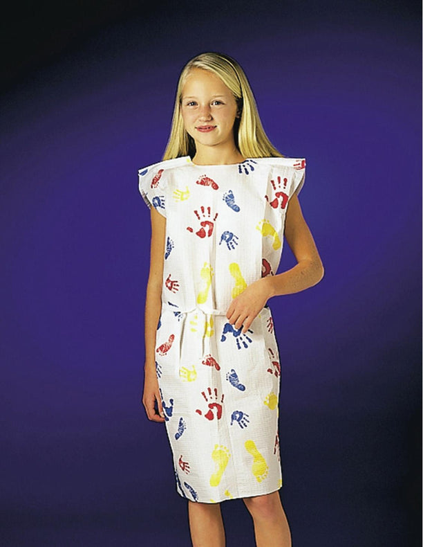 Little Rapids Fabri-Soft Exam Gown, Pediatric, Tissue/Polyethylene/Tissue, 20" x 36", Tiny Tracks Print - 37235 - 50 Each