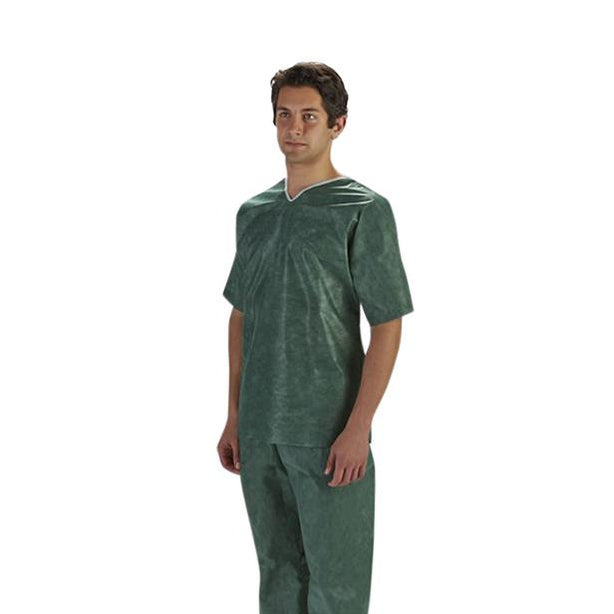 LITTLE RAPIDS Unisex Nonwoven Scrub Top without Pockets, Green, Size XS - 82196 - 30 Each