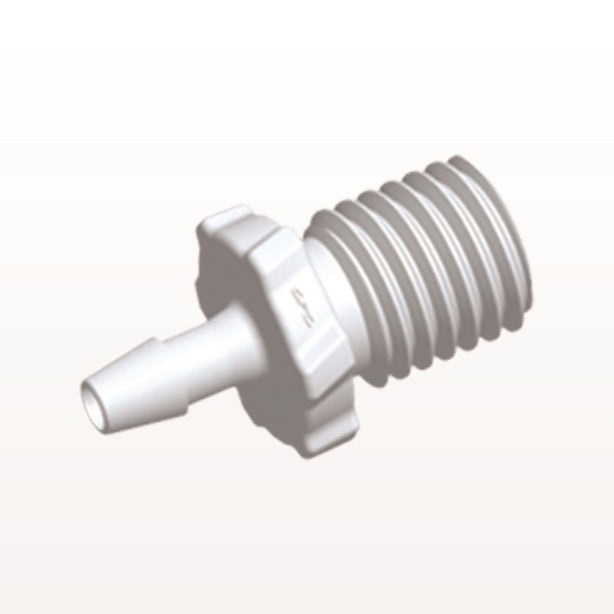 Threaded Connector, Barbed, 100/Bag - Fits 3/32 inch ID (0.094 inch, 2.38 mm) x Rotating 5/16" UNF Internal Thread - GS320