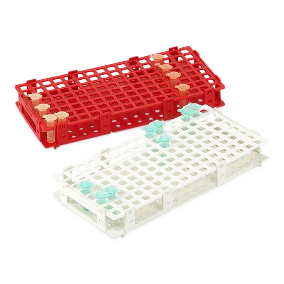 Globe Scientific Snap-Together High-Capacity Rack, Snap Together, for 1.5mL and 2.0mL Microcentrifuge Tubes, Reinforced Polypropylene, 128-Place, Red - 456315R - 1 Each