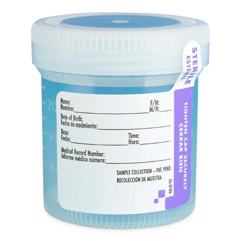 Tite-Rite Sterile Graduated Container with Attached White Screw Cap and ID Label, 90 mL (3 oz.), Wide Mouth, Polypropylene, Specimen Patient - 6526 - 300 Each