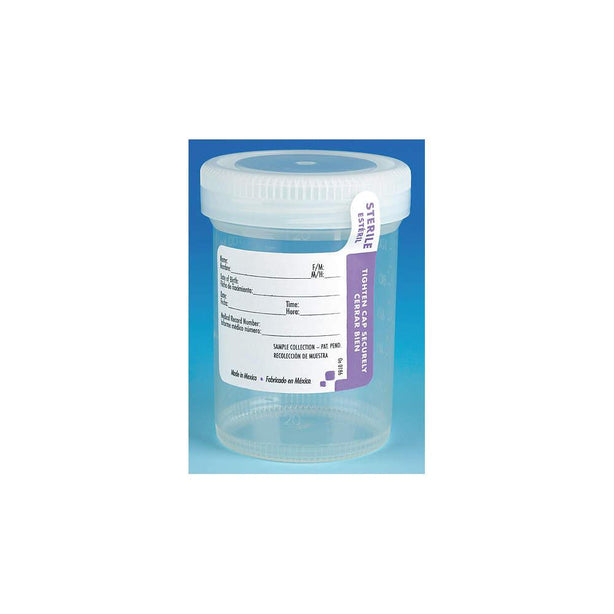 Globe Scientific Tite-Rite Sterile Polypropylene Urine Collection Container with Patient ID Label with Tab, Graduated, Attached Natural Screw Cap, 120 mL (4 oz.) - 6528 - 300 Each