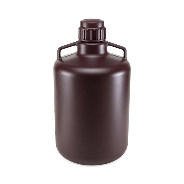 Globe Scientific Diamond RealSeal Carboy, Round with Handles, Amber HDPE, Amber PP Screw Cap, 20 Liter, Molded Graduations, Autoclavable - 7240020AM - 4 Each