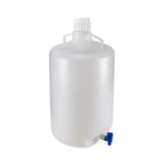 Globe Scientific Diamond RealSeal Carboy, Round with Spigot and Handles, LDPE, White PP Screw Cap, 50 Liter, Molded Graduations - 7270050 - 1 Each