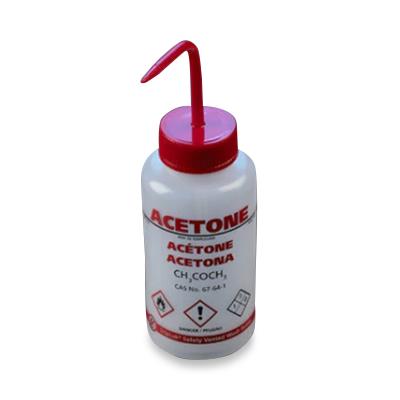 Globe Scientific Pre-Printed GHS LDPE Wash Bottle for Acetone, Safety Vented, Red Screw Cap, 500 mL - GSI7VTMLGHSBX