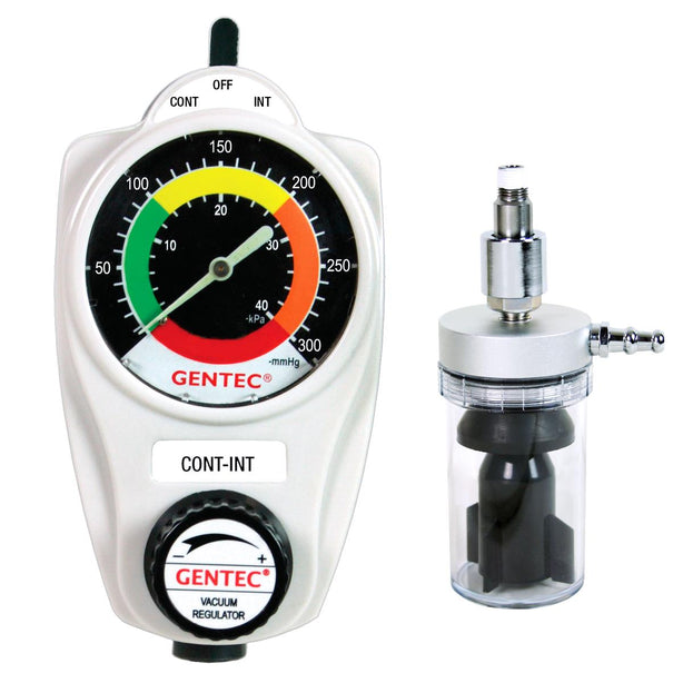 Genstar Technologies Co Gentec 881VR Series Continuous / Intermittent Suction Regulator, 1/8" NPT Female Back Fitting, Complete Suction Trap Bottom Fitting, 0 mmHg to 300 mmHg - GT881VR30000T