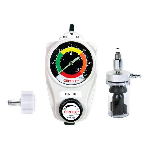 Genstar Technologies Co Gentec 881VR Series Continuous / Intermittent Suction Regulator, DISS Hand-Tight Back Fitting, Complete Suction Trap Bottom Fitting, 0 mmHg to 300 mmHg - GT881VR300DHT