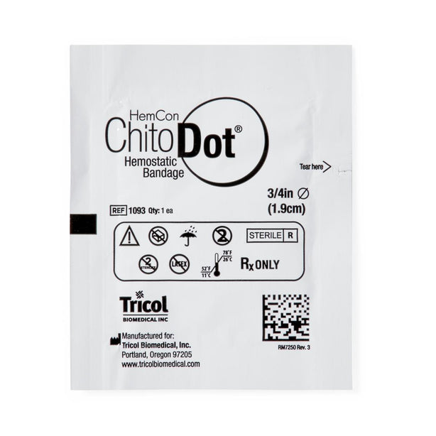 Tricol Biomedical ChitoDot Double-Sided Hemostatic Dressing, 0.75" - 1093 - 500 Each