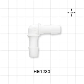 Elbow Connector, Barbed, White, 100/Bag - Fits 3/8 inch ID Tubing (0.375 inch, 9.53 mm) - HE1230