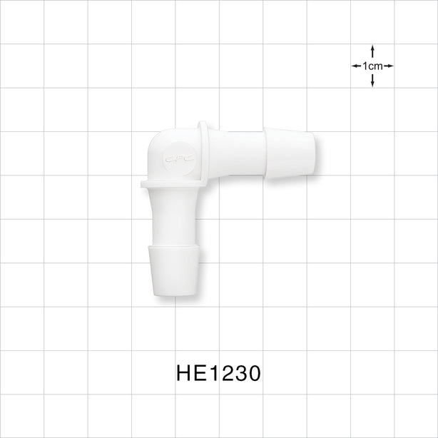 Elbow Connector, Barbed, White, 100/Bag - Fits 3/8 inch ID Tubing (0.375 inch, 9.53 mm) - HE1230