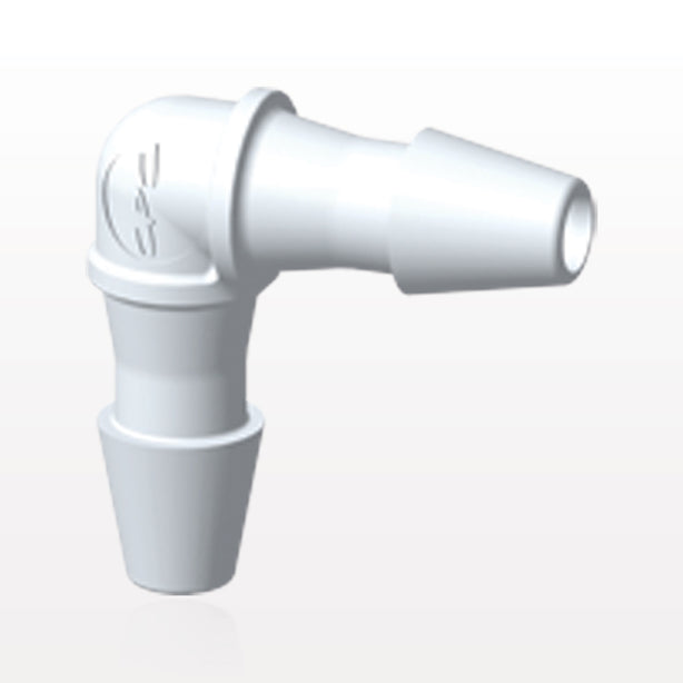 Elbow Connector, Barbed, White, 100/Bag - Fits 1/16 inch ID Tubing (0.063 inch, 1.59 mm) - HE230