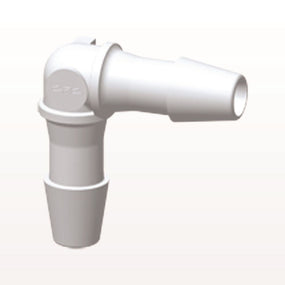 Elbow Connector, Barbed, White, 100/Bag - Fits 3/32 inch ID Tubing (0.094 inch, 2.38 mm) - HE330