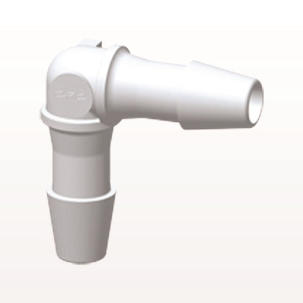 Elbow Connector, Barbed, White, 100/Bag - Fits 3/32 inch ID Tubing (0.094 inch, 2.38 mm) - HE330