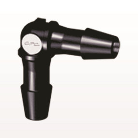 Elbow Connector, Barbed, Black, 100/Bag - Fits 3/32 inch ID Tubing (0.094 inch, 2.38 mm) - HE331