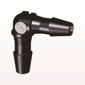 Elbow Connector, Barbed, Black, 100/Bag - Fits 1/8 inch ID Tubing (0.125 inch, 3.18 mm) - HE431