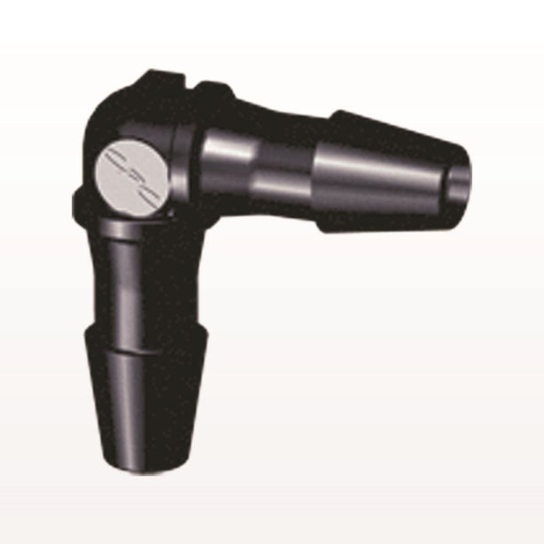 Elbow Connector, Barbed, Black, 100/Bag - Fits 1/8 inch ID Tubing (0.125 inch, 3.18 mm) - HE431