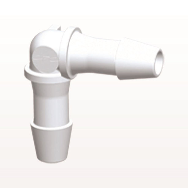 Elbow Connector, Barbed, White, 100/Bag - Fits 3/16 inch ID Tubing (0.188 inch, 4.76 mm) - HE630