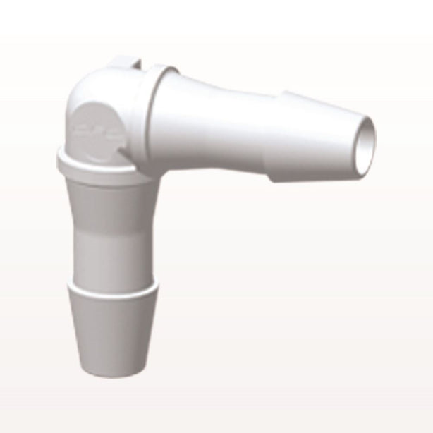 Elbow Connector, Barbed, White, 100/Bag - Fits 1/4 inch ID Tubing (0.25 inch, 6.35 mm) - HE830