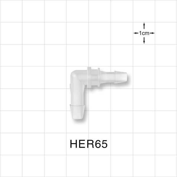 Elbow Connector, Barbed, Natural, 100/Bag - Fits 3/16 inch x 5/32 inch ID Tubing (0.188 inch x 0.156 inch, 4.76 mm x 3.97 mm) - HER65