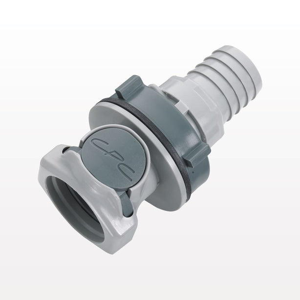 HFC12 Connector, Panel Mount Body, Valved, Barbed - Fits 1/2 inch ID Tubing (0.5 inch, 12.7 mm) - HFCD16812