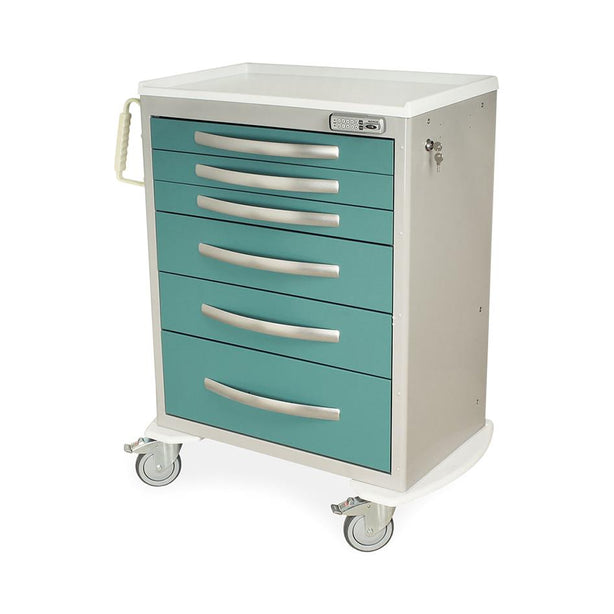 Harloff Co A-Series Aluminum Medical Cart, Full Width Tall Height, Basic Electronic Pushbutton Lock, 6 Drawers, 3-3", 2-6", 1-9" Configuration - MPA3030E06 - 1 Each